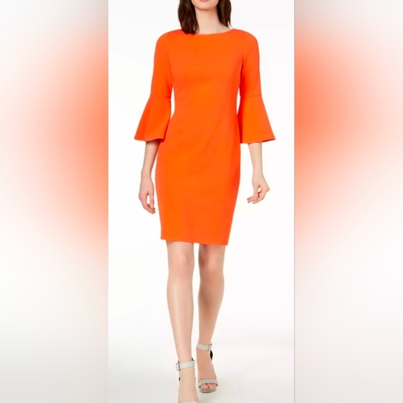 Calvin Klein Vibrant Orange Long Sleeve Dress - Picture 1 of 7